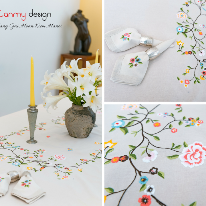 Table cloth - peach blossom embroidery